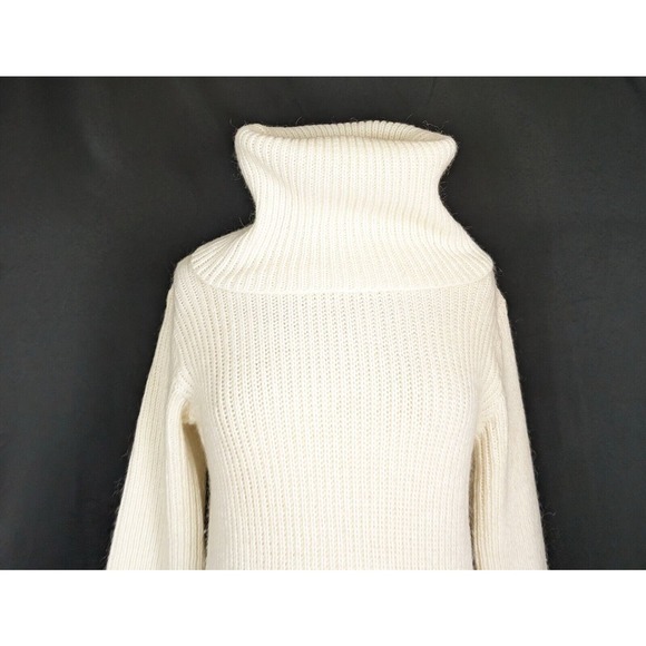 Vintage 70s Sweater Cream Chunky Knit Cowl Neck Pockets Misses Size M - Picture 2 of 7
